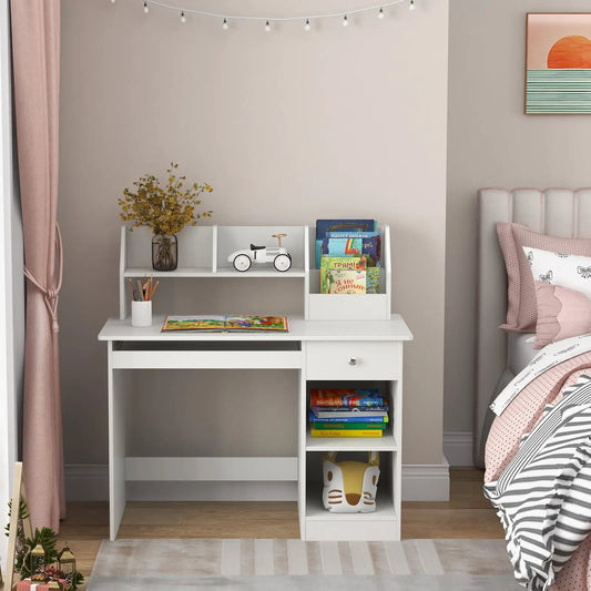 Kids study desk with hutch and keyboard tray in white finish on Tampa Home & Garden Store