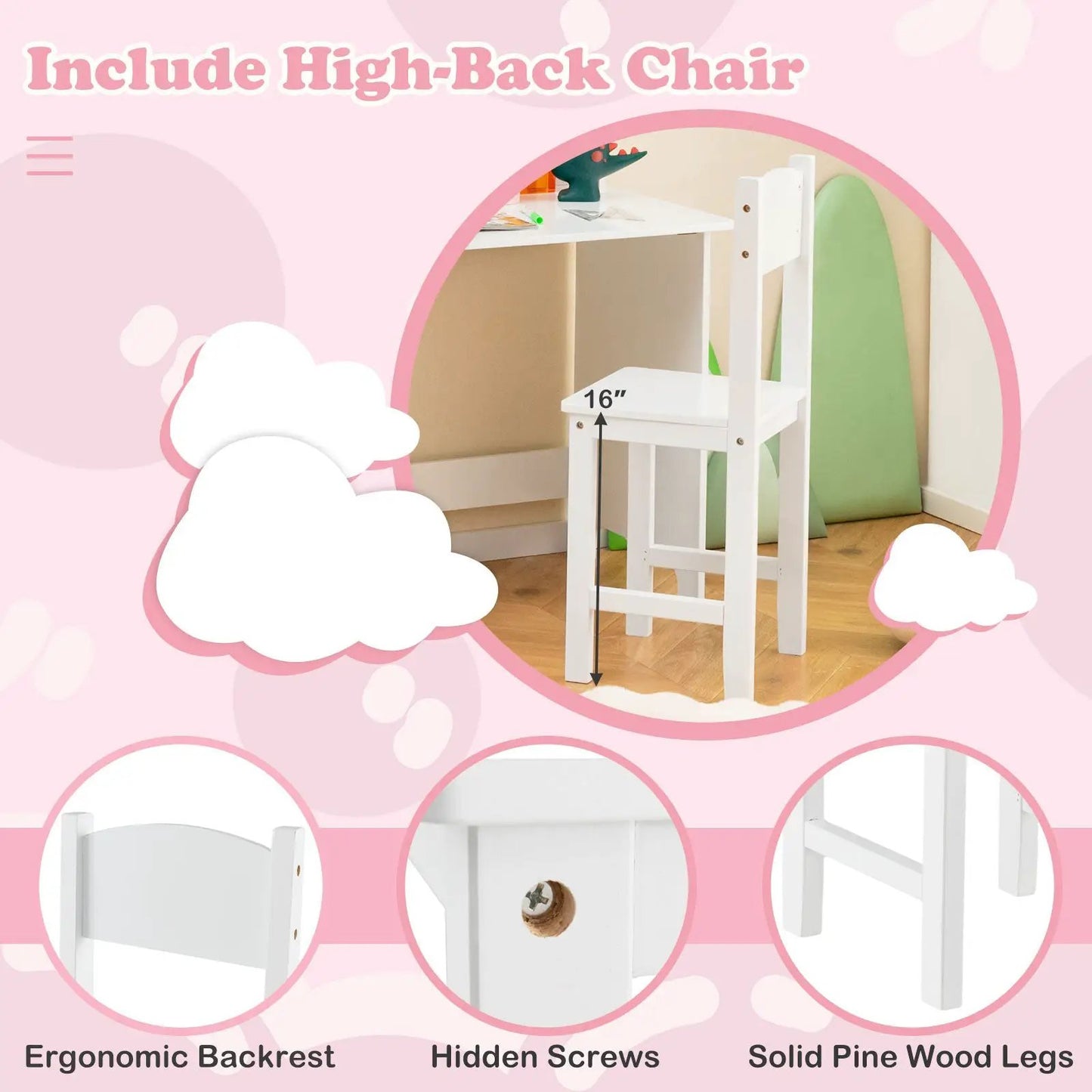 Kids Study Desk and Chair Set with Cabinet