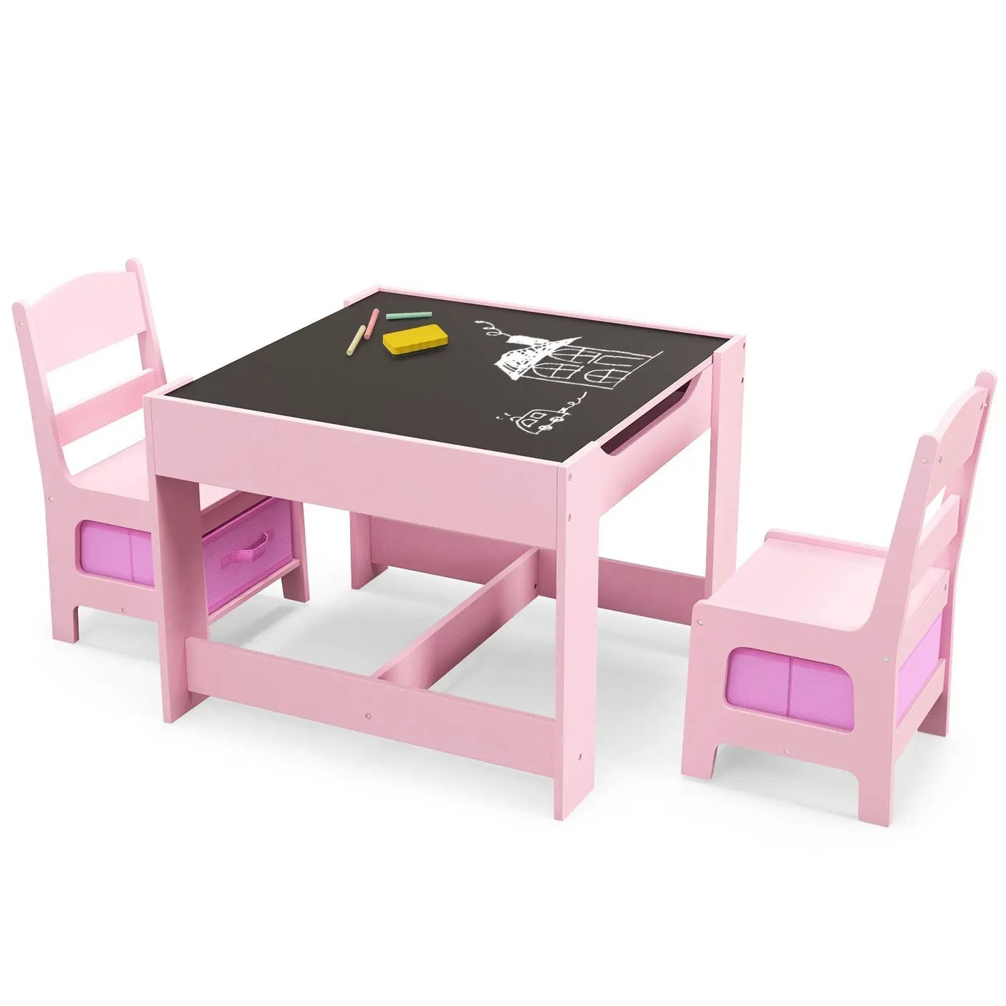 DirectDeals pink kids table and 2 chairs set with chalkboard top and storage boxes on Tampa Home & Garden Store