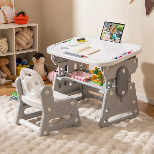 Height Adjustable Kids Table and Chair Set with tablet on top plastic on Tampa Home & Garden Store