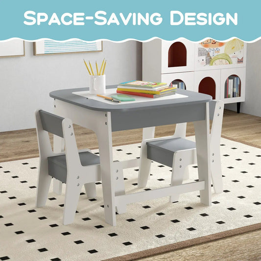 Kids Table and Chairs Set with Double Tabletop, gray tabletop and white frame, includes two chairs DirectDeals on Tampa Home & Garden Store