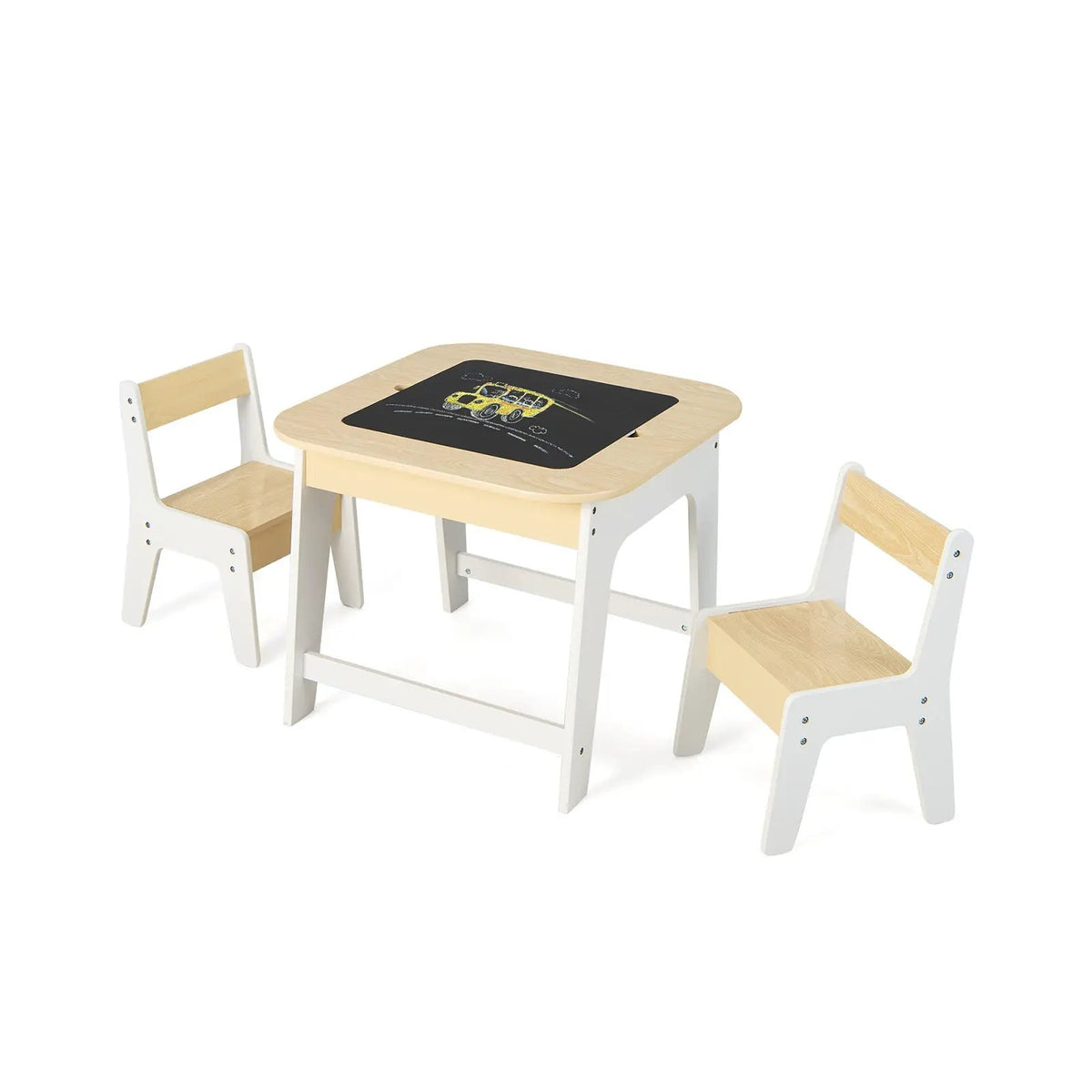 Kids Table and Chairs Set with Chalkboard Tabletop, white legs, 1 table 2 chairs on Tampa Home & Garden Store