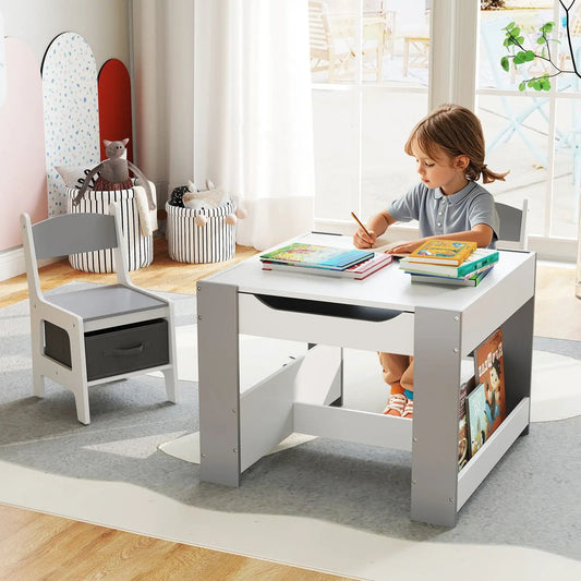 4 in 1 Toddler Table and Chairs Set by DirectDeals, gray and white with storage shelf on Tampa Home & Garden Store