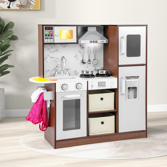 Kids Modern Toy Kitchen Playset with Attractive Lights and Sounds-Coffee - Tampa Home & Garden Store