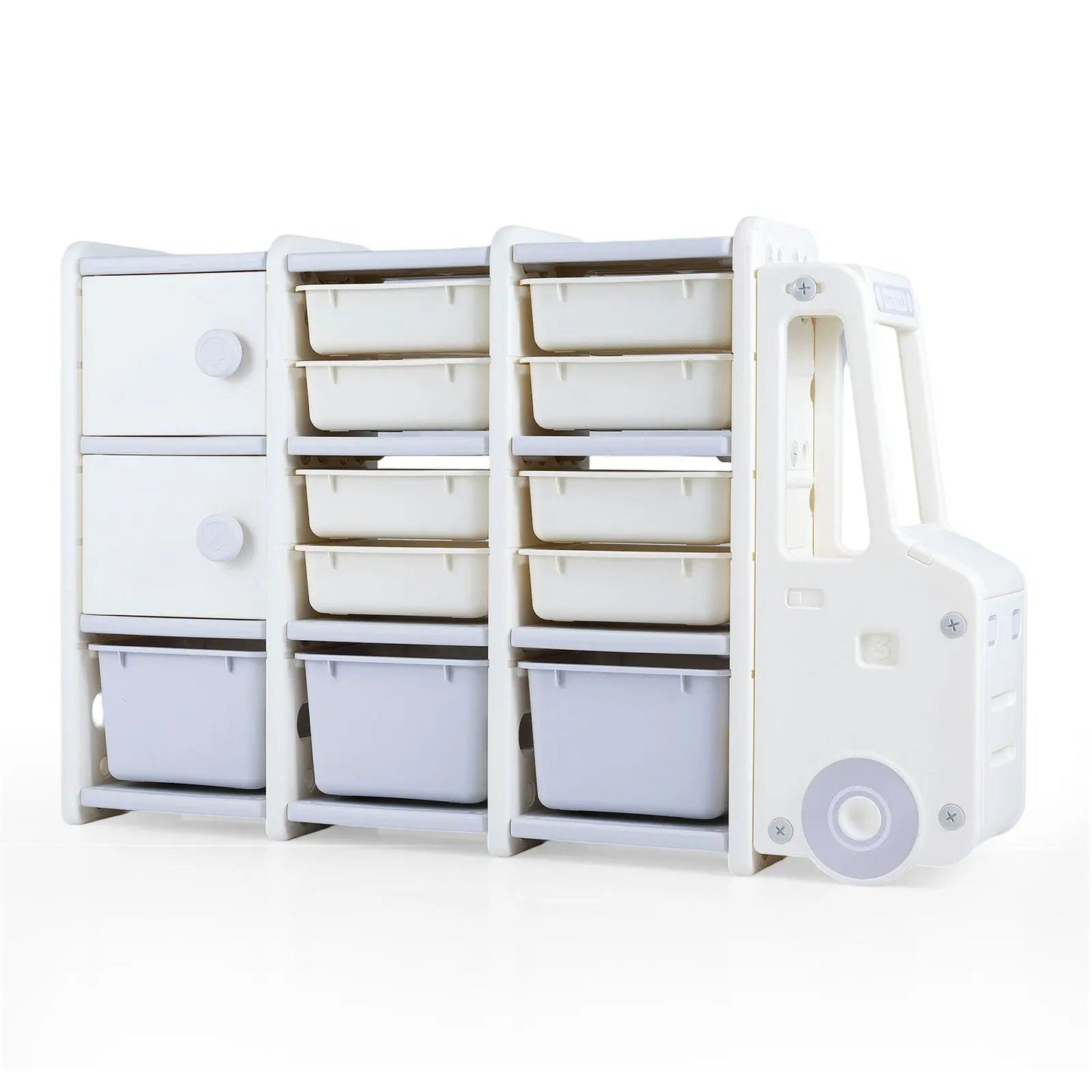 Truck-shaped toy storage organizer with 11 removable bins in white/grey by DirectDeals on Tampa Home & Garden Store