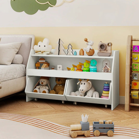 Kids Toy Storage Organizer with Movable Drawers, white wooden shelf with 2 drawers DirectDeals on Tampa Home & Garden Store