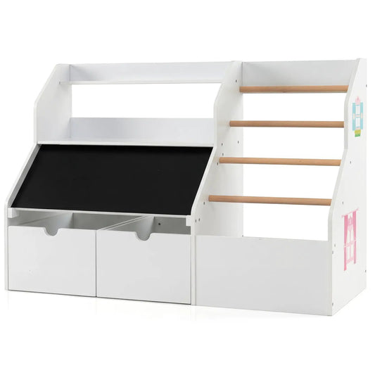 Kids Toy Storage Organizer with Flip-Up Blackboard by DirectDeals, white front chalkboard 3 bins on Tampa Home & Garden Store