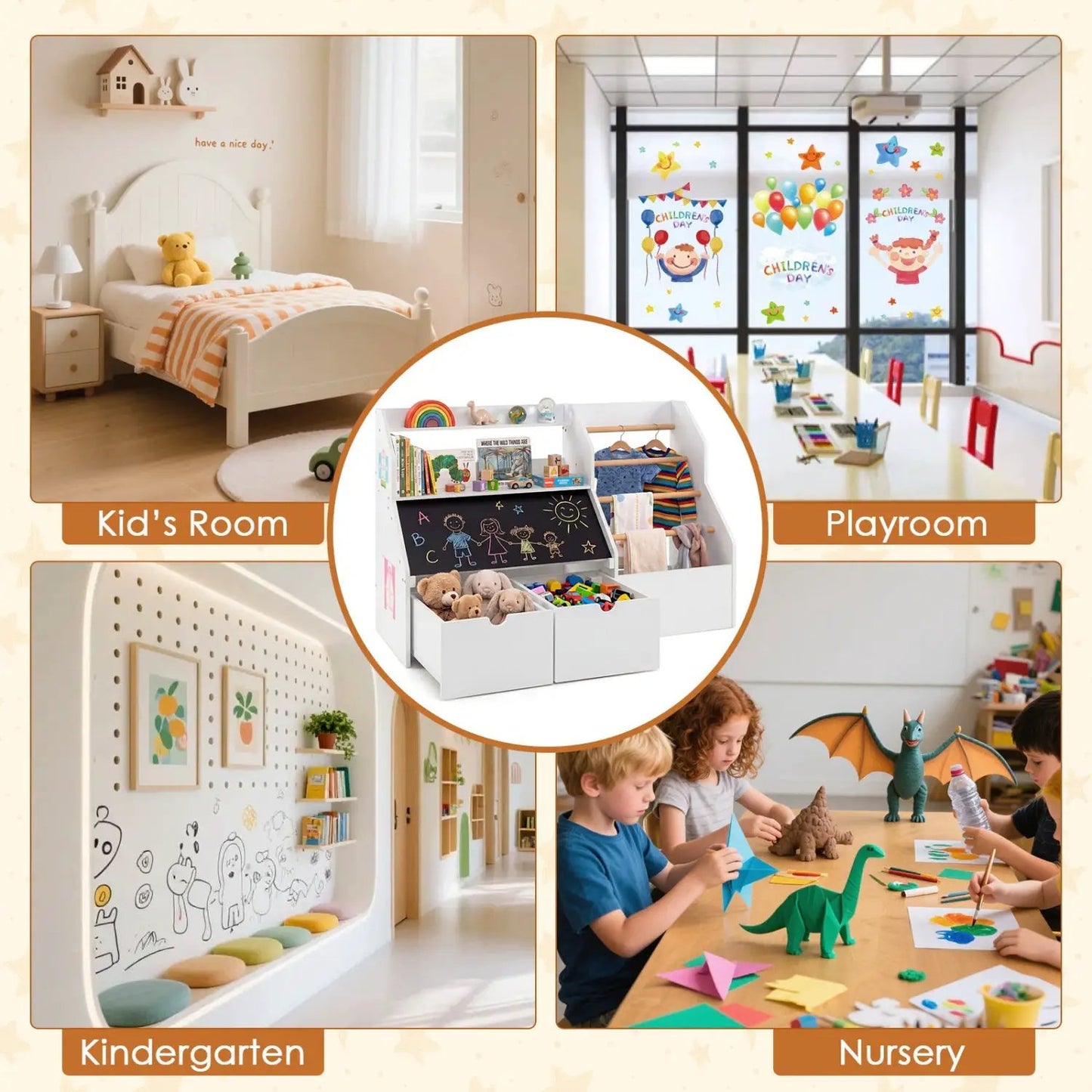 Kids Toy Storage Organizer Flip Up Blackboard