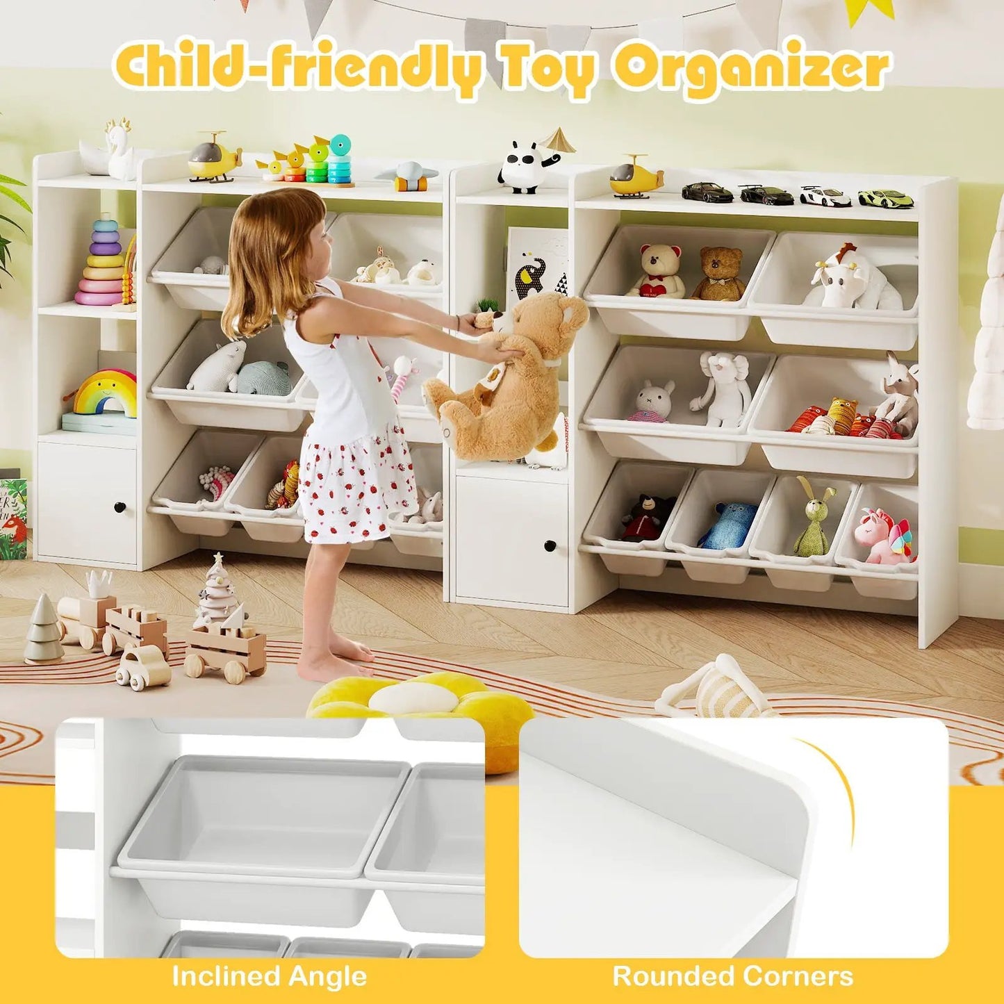 Kids Toy Storage and Bookshelf with Open Shelves and Bins in white modular unit on Tampa Home & Garden Store