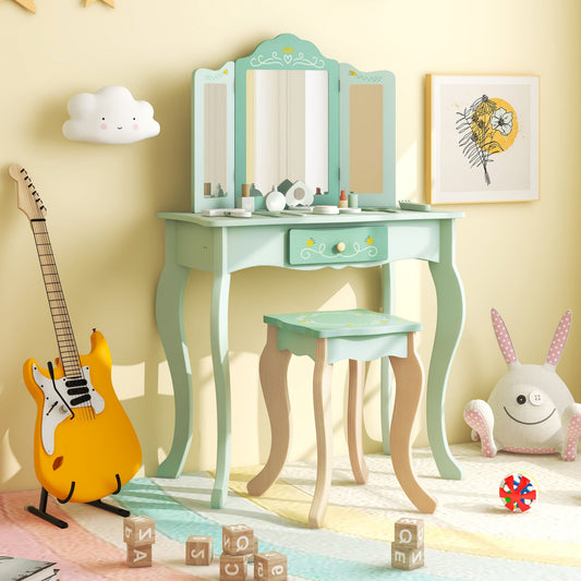 Kids Vanity Set with Tri-folding Mirror