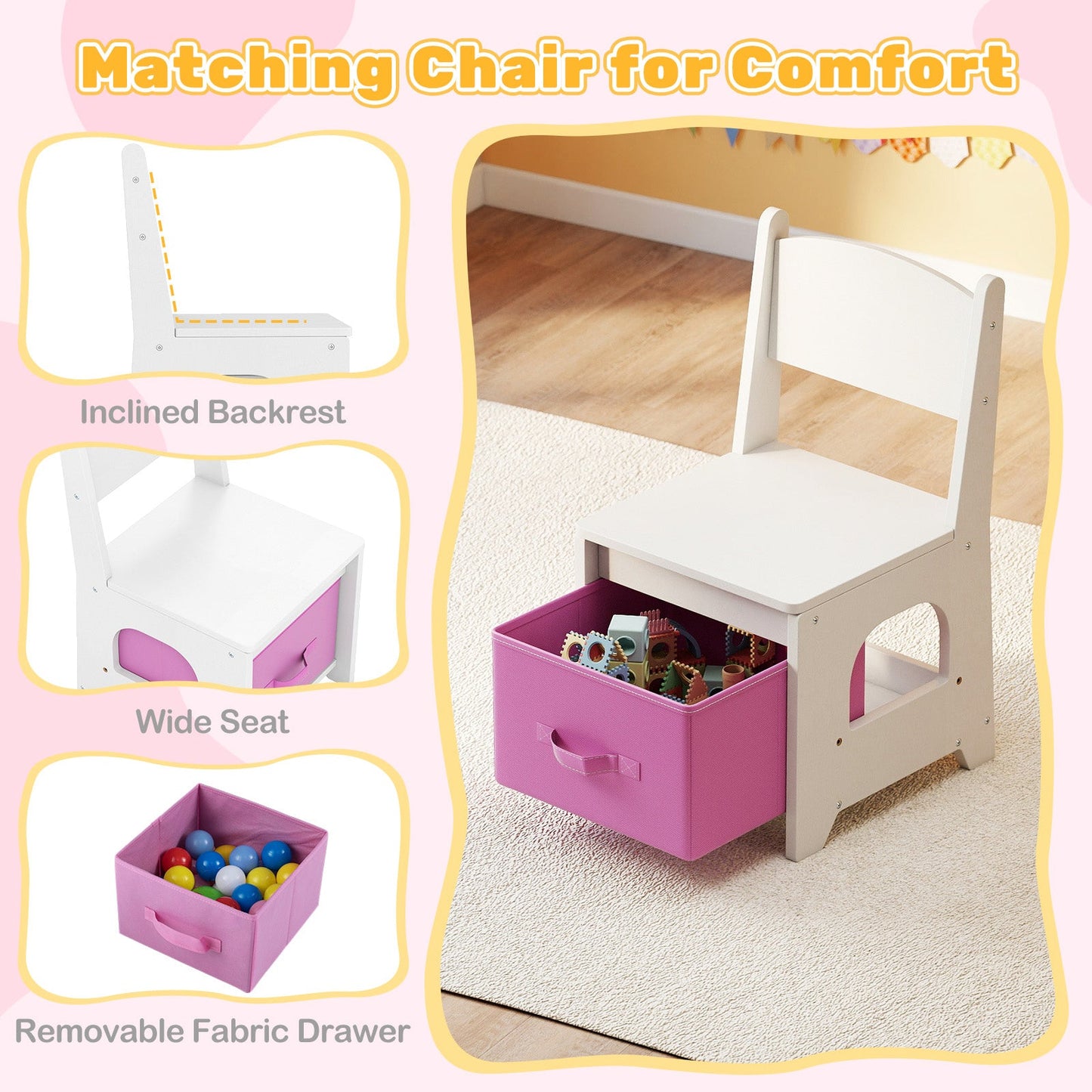 Kids Vanity Set Princess Chair and LED Mirror, white wood with pink drawers, DirectDeals on Tampa Home & Garden Store