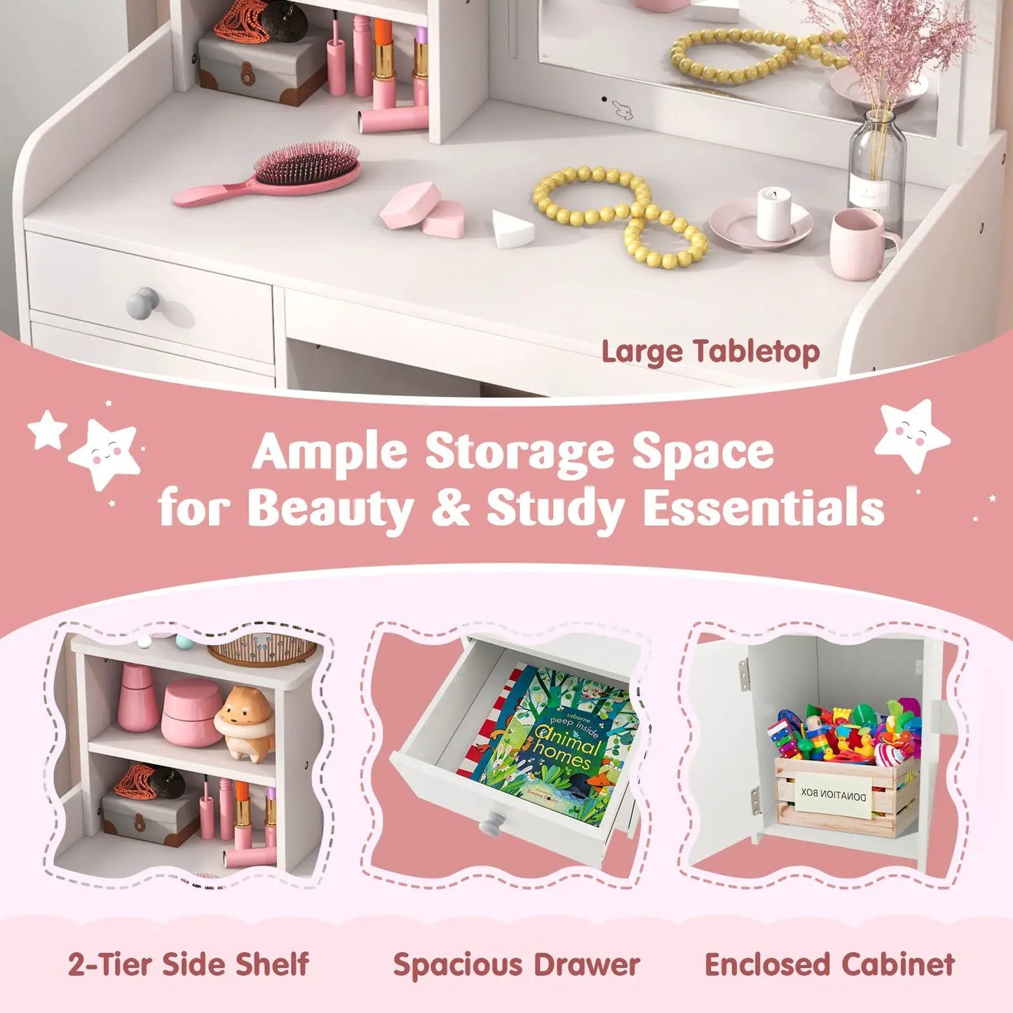 Kids vanity table and chair set with storage in white; 2-tier shelf and drawer DirectDeals on Tampa Home & Garden Store