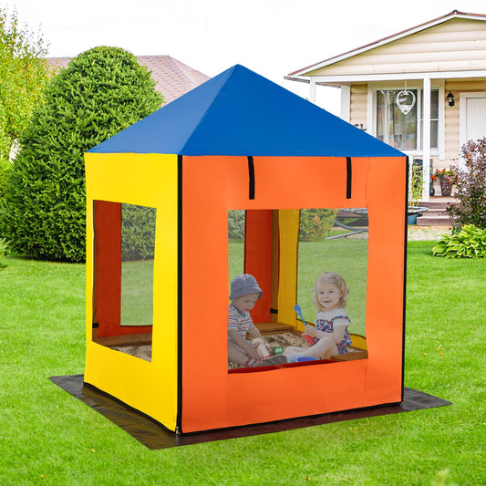 Kids Wooden Sandbox with Canopy Large Sand Pit with Mesh Windows and Bottom Liner-Multicolor - Tampa Home & Garden Store