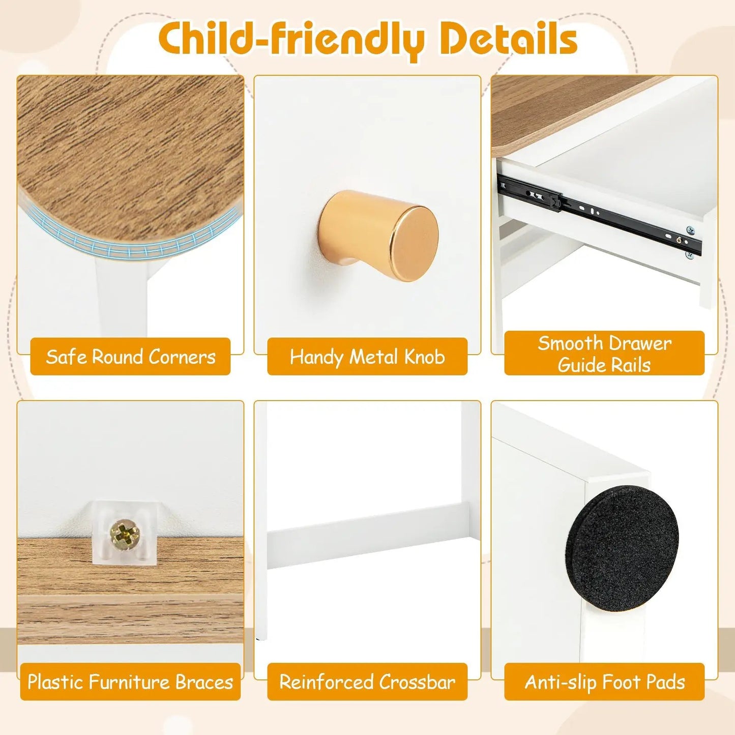 Kids Wooden Study Desk With Hutch and Drawer