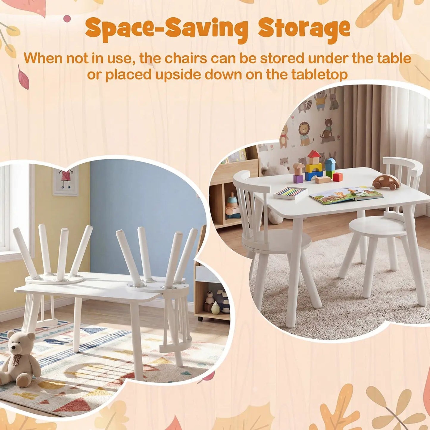 White wooden kids table and chairs set for toddlers with rounded edges on Tampa Home & Garden Store
