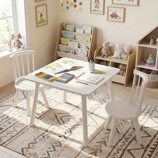 Kids wooden table and chairs set for toddlers, white finish with storage DirectDeals on Tampa Home & Garden Store