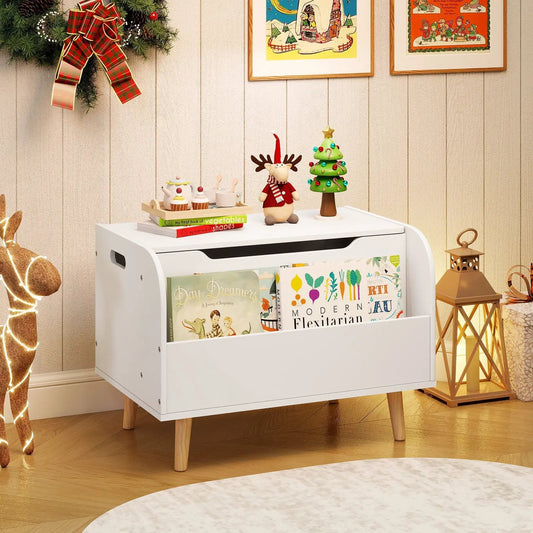 Kids wooden toy box with front bookshelf and four solid wood legs white finish DirectDeals on Tampa Home & Garden Store