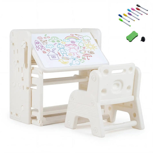 Kids writing desk and chair set with side bookshelves, DirectDeals, white with markers included on Tampa Home & Garden Store