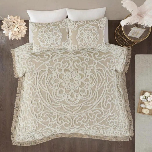 King Cotton Chenille Bedspread with Fringe Hem in beige taupe by HomePacific on Tampa Home & Garden Store