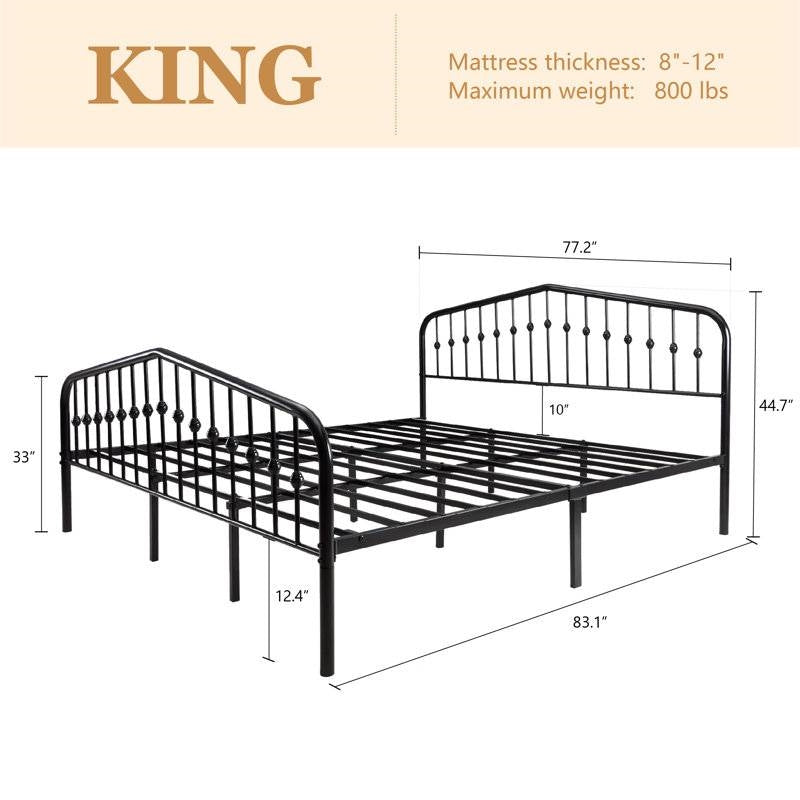 King Farmhouse Spindle Black Metal Platform Bed Frame with Headboard Footboard - Tampa Home & Garden Store