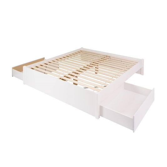 King Size 2 Drawer Storage White Wooden 4 Post Platform Bed Frame - Tampa Home & Garden Store