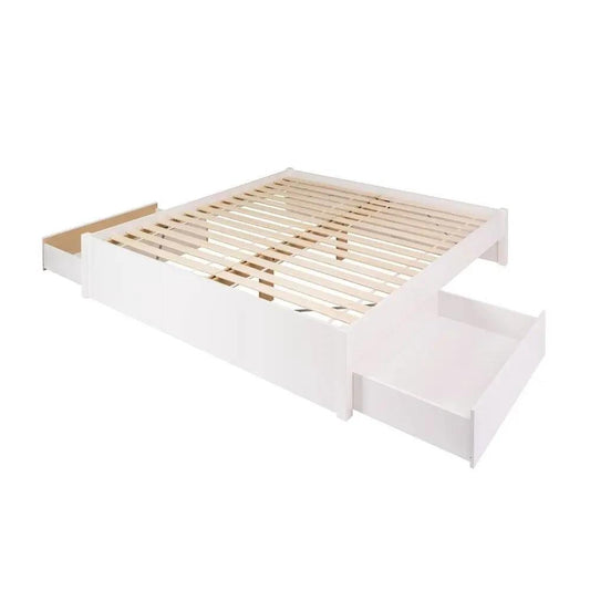 King size white wooden 4-post platform bed with slat base and built-in drawers HomePacific on Tampa Home & Garden Store