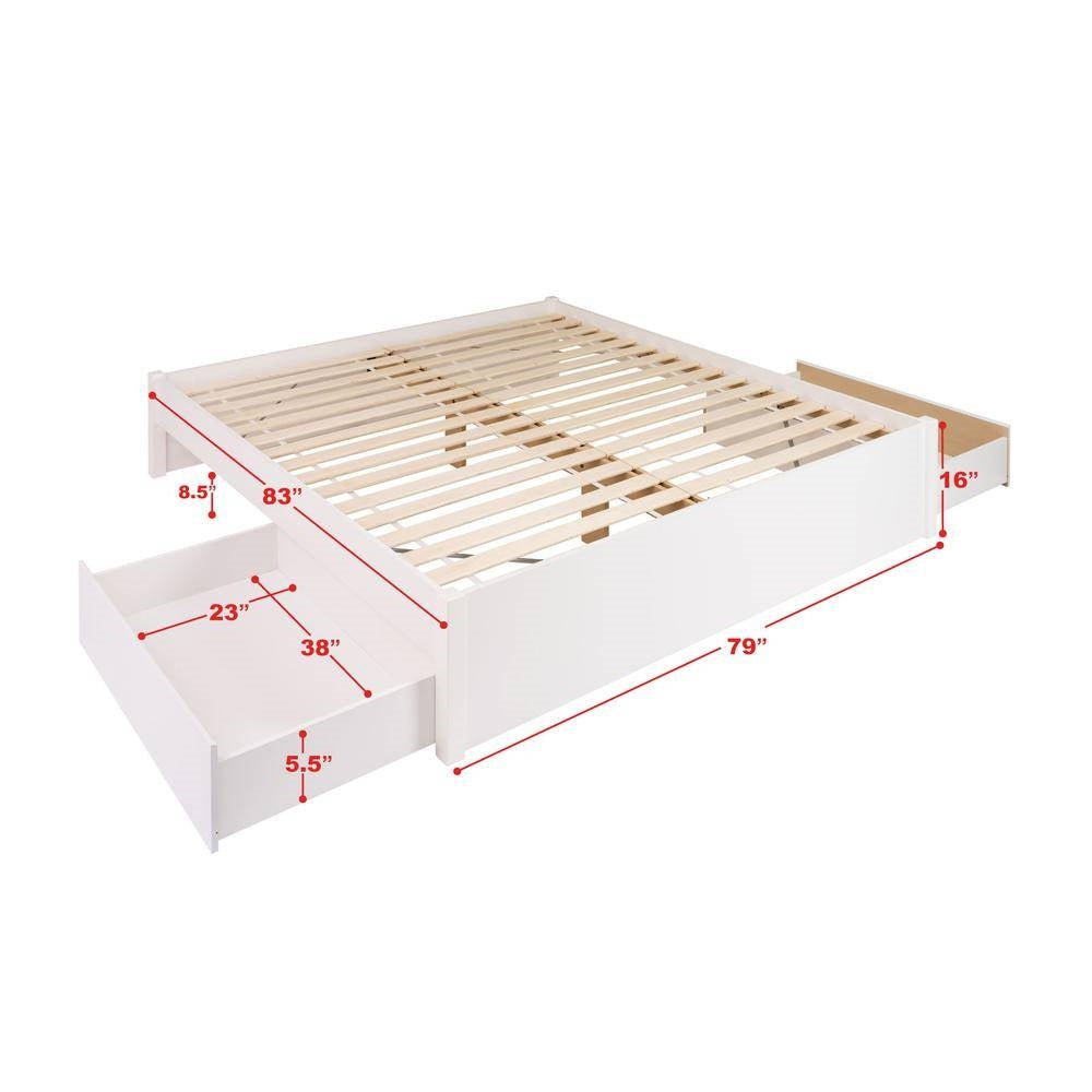 King Size 2 Drawer Storage White Wooden 4 Post Platform Bed Frame - Tampa Home & Garden Store