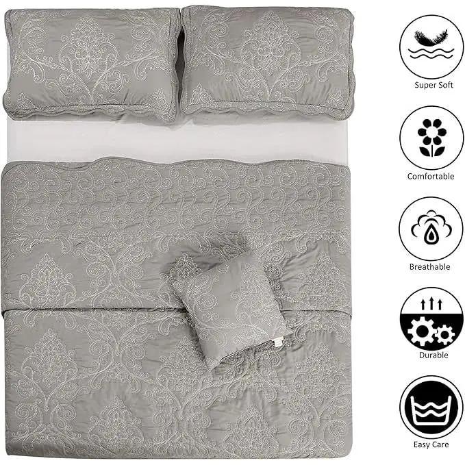 King Size Ash Grey Damask Bedspread Set by HomePacific, 4-piece with shams on Tampa Home & Garden Store