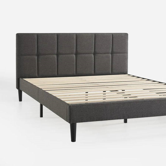 King size Grey Upholstered Platform Bed Frame with Padded Headboard - Tampa Home & Garden Store