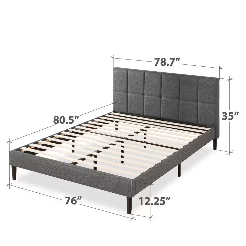 King size Grey Upholstered Platform Bed Frame with Padded Headboard - Tampa Home & Garden Store