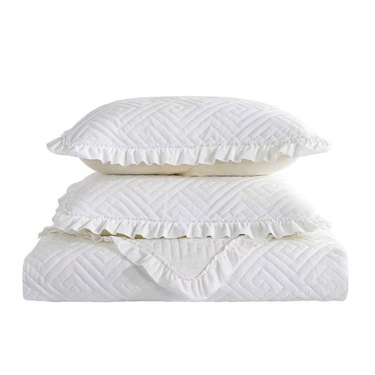 King size Ivory White Velvet Microfiber Polyester Reversible 3-Piece Quilt Set - Tampa Home & Garden Store