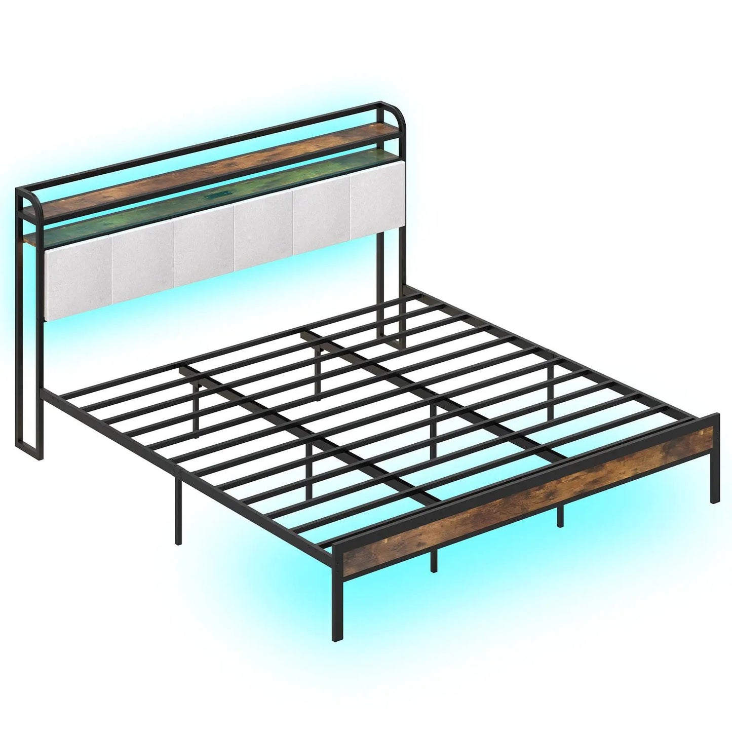 Twin/Full/Queen/King Size Bed Frame with LED Light and Charging Station-Queen Size - Tampa Home & Garden Store