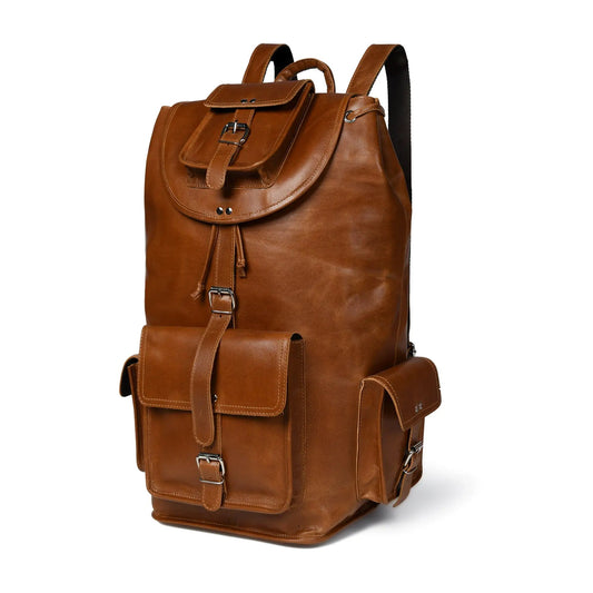 Kingston Tanned Leather Backpack for Travel, backpack with buckle flap and front pocket on Tampa Home & Garden Store