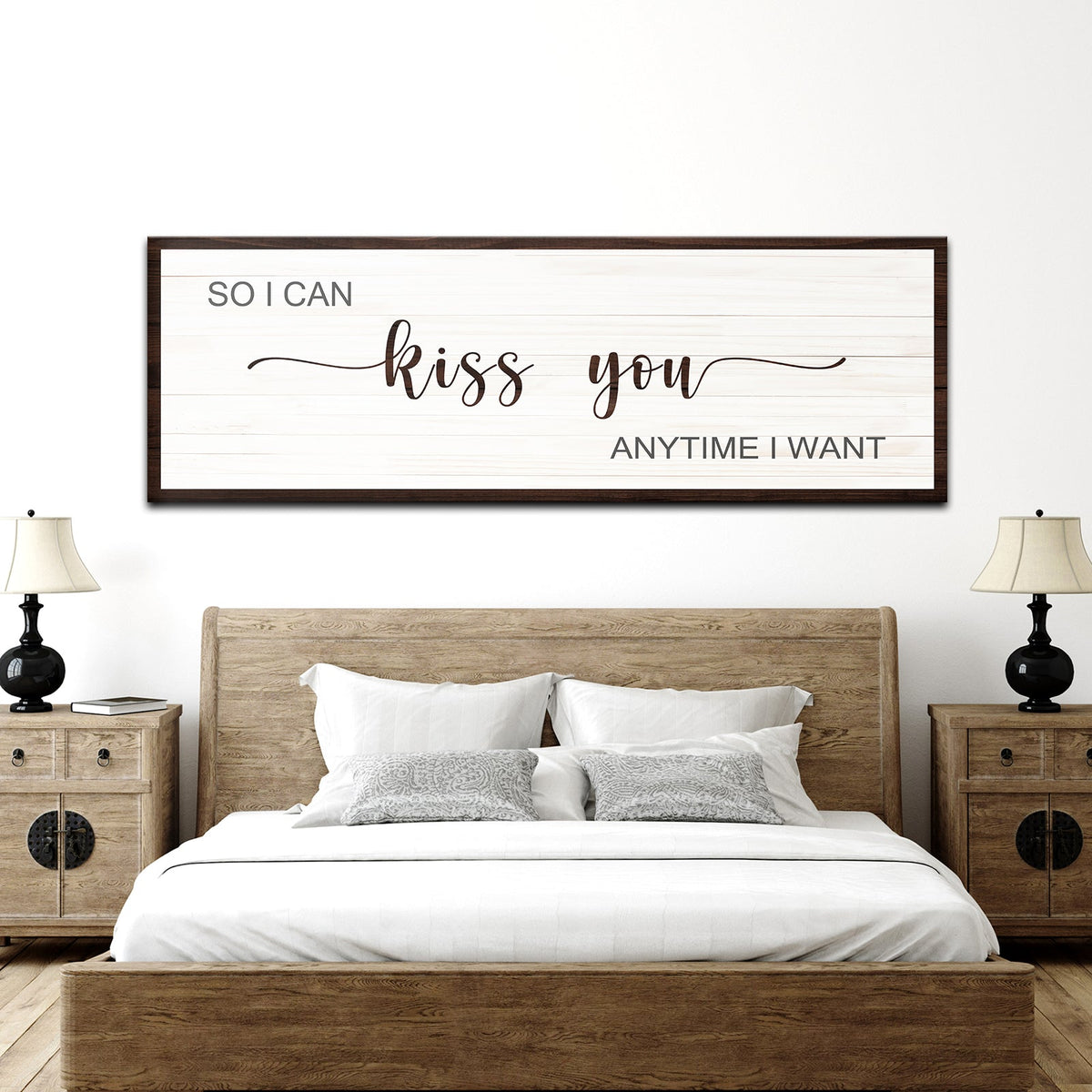 Canvas sign So I Can Kiss You Anytime I Want II from Tailored Canvases, whitewashed wood frame on Tampa Home & Garden Store