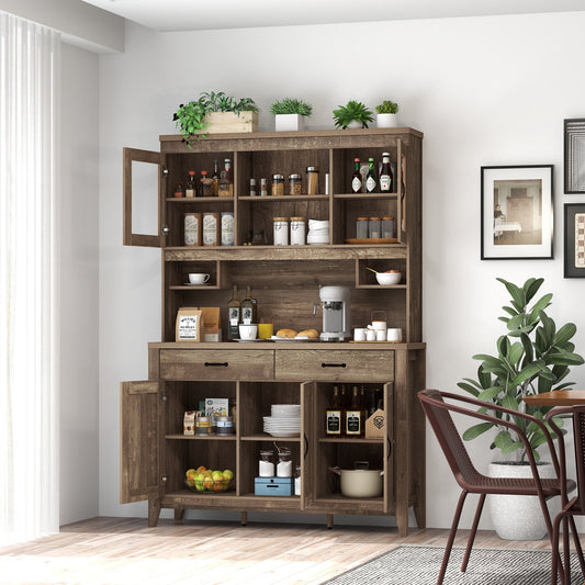Alacena de Cocina Independiente con Encimera para Microondas - Marrón