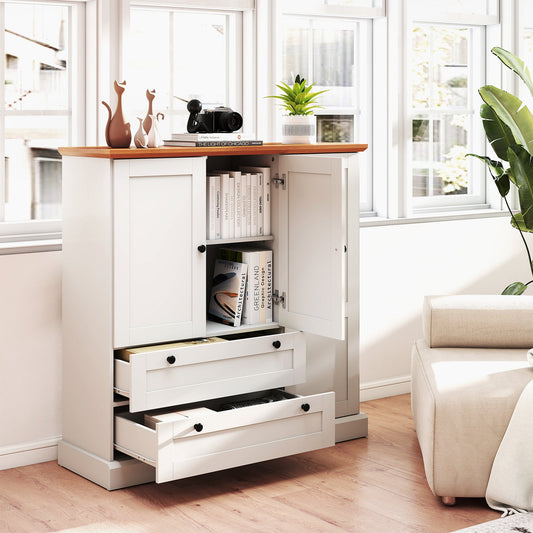 Mueble de almacenamiento de cocina independiente de 47.5 pulgadas con 3 puertas y 2 cajones grandes - Blanco