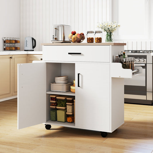 Kitchen Island Cart Rolling Kitchen Storage Island with Drawer-White - Tampa Home & Garden Store