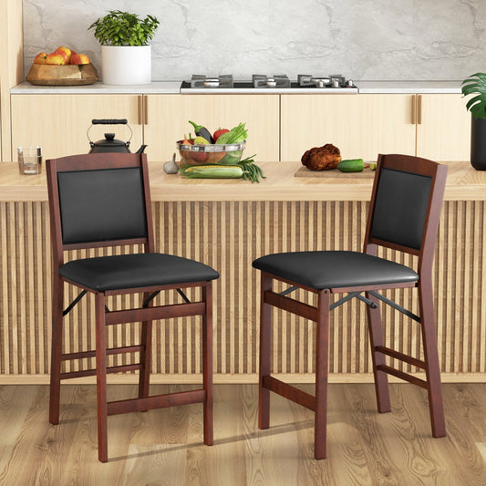 Set of 2 Folding Kitchen Island Stool with Rubber Wood Legs-Brown - Tampa Home & Garden Store