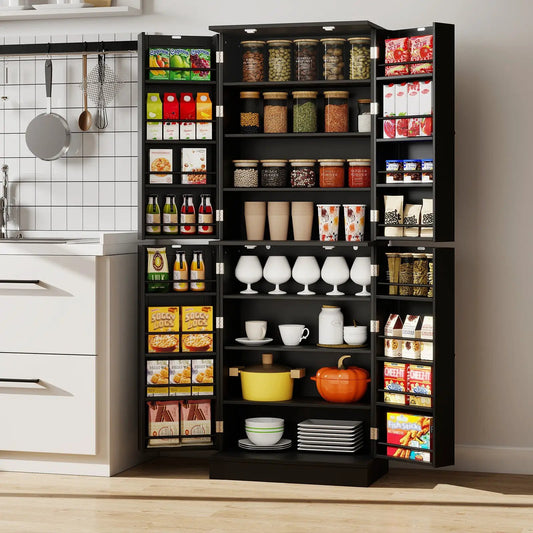 DirectDeals Kitchen Pantry Cabinet 65.5 Inch Tall Buffet, black with jars, cereals and cups on Tampa Home & Garden Store