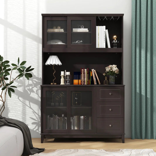 Kitchen Pantry Storage Cabinet with LED Lights dark brown, DirectDeals kitchen hutch on Tampa Home & Garden Store