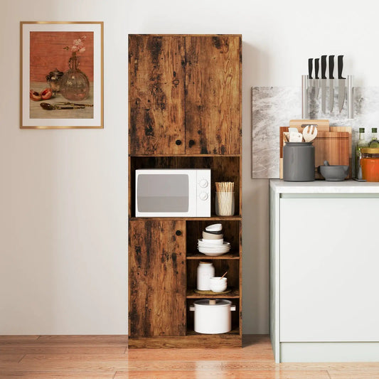 Kitchen Pantry Storage Cabinet Microwave Stand in rustic dark wood with open shelves on Tampa Home & Garden Store