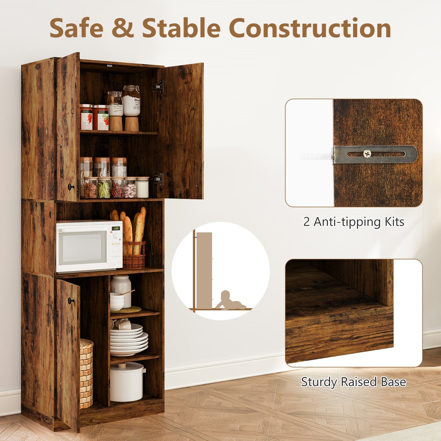 DirectDeals Kitchen Pantry Storage Cabinet Microwave Stand in rustic wood finish with open shelves on Tampa Home & Garden Store