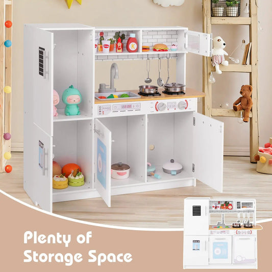 Toddler Pretend Play Kitchen Toy with Stove DirectDeals white kitchen with sink and cookware on Tampa Home & Garden Store