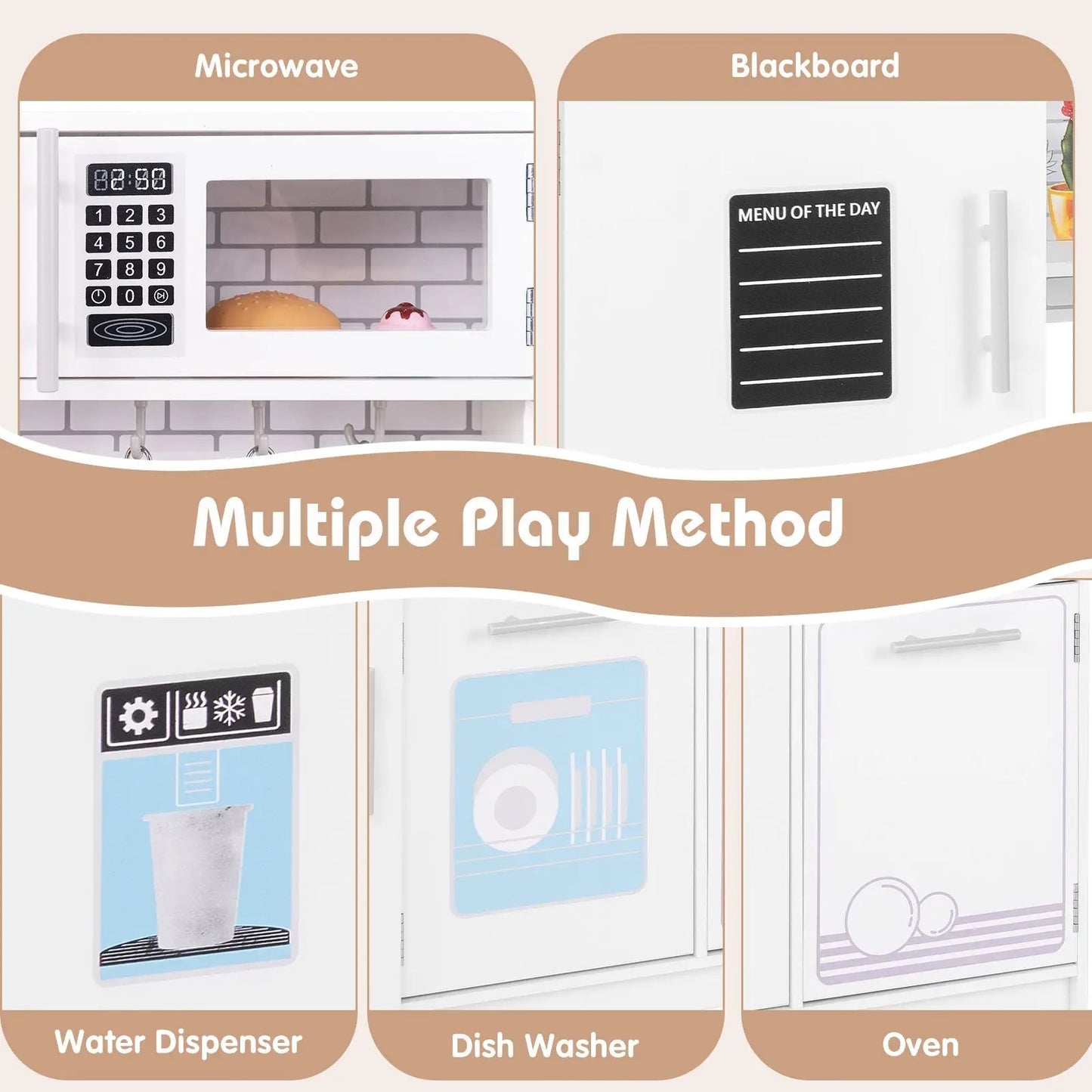 Toddler pretend play kitchen with stove and microwave; white 3-piece set with dishwasher and oven on Tampa Home & Garden Store
