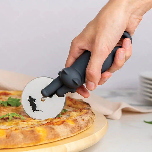 Kitty-Cut pizza cutter dark gray handle white round blade with black cat by Ototo Design on Tampa Home & Garden Store