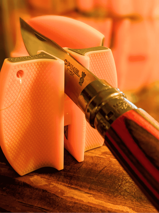 Carbide Ceramic Double Sided Sharpener by Homestead Iron, LLC with pink textured handles on Tampa Home & Garden Store