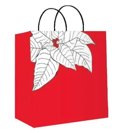 Kraft Jumbo Square Christmas Gift Bag Poinsettia red bag with leaves and black handles on Tampa Home & Garden Store