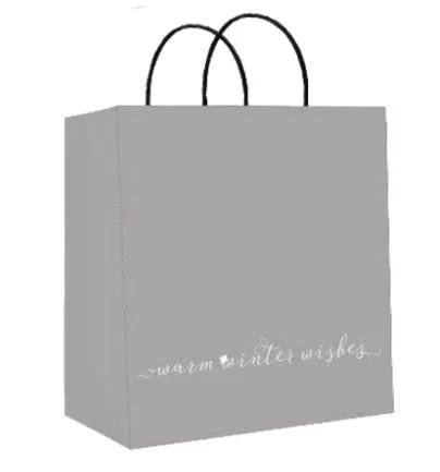 Kraft Jumbo Square Christmas Gift Bag gray kraft paper warm winter wishes script handles on Tampa Home & Garden Store