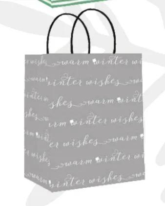 gray kraft large Christmas gift bag with white winter wishes script and black handles on Tampa Home & Garden Store