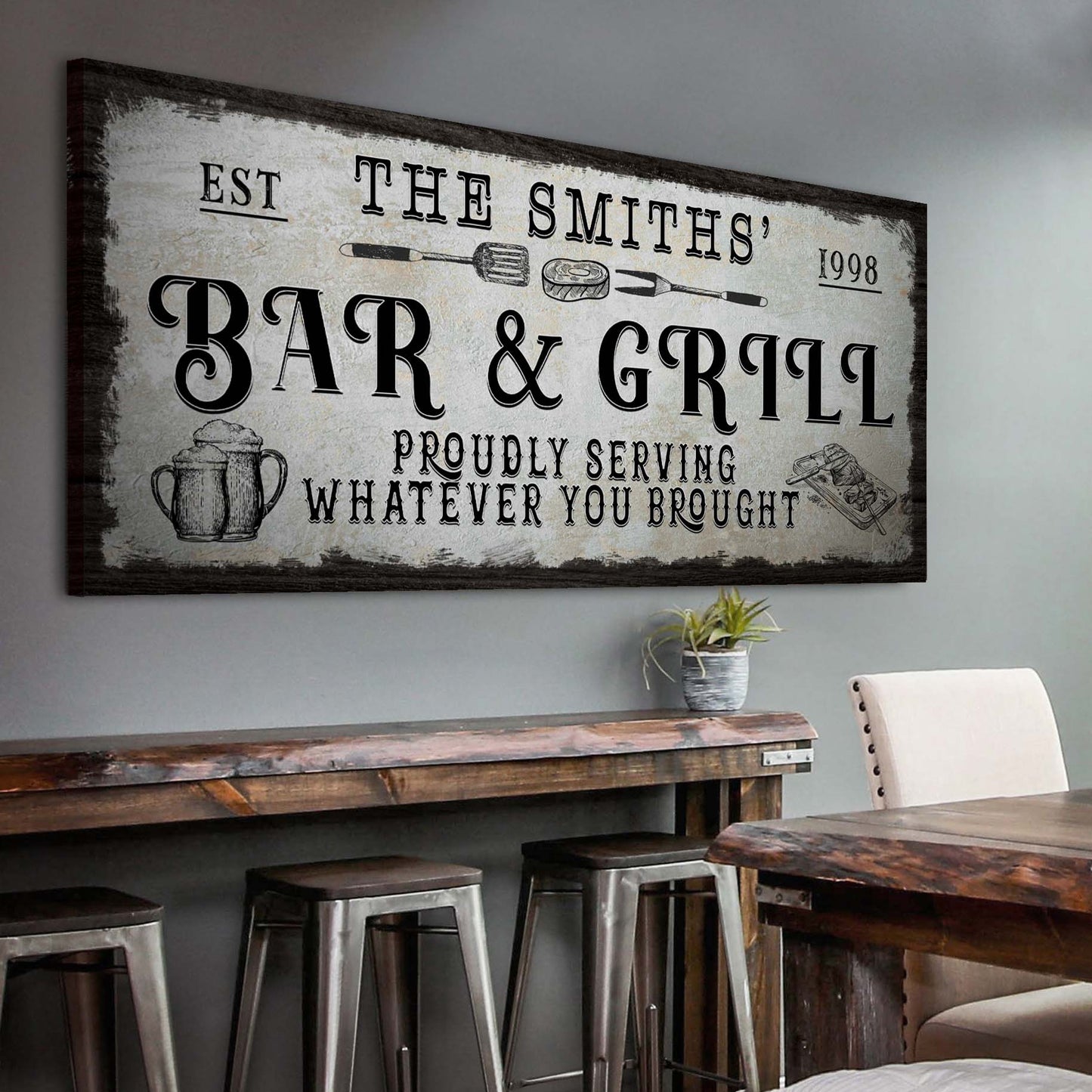 Personalized Bar & Grill Sign canvas with vintage typography Tailored Canvases on Tampa Home & Garden Store